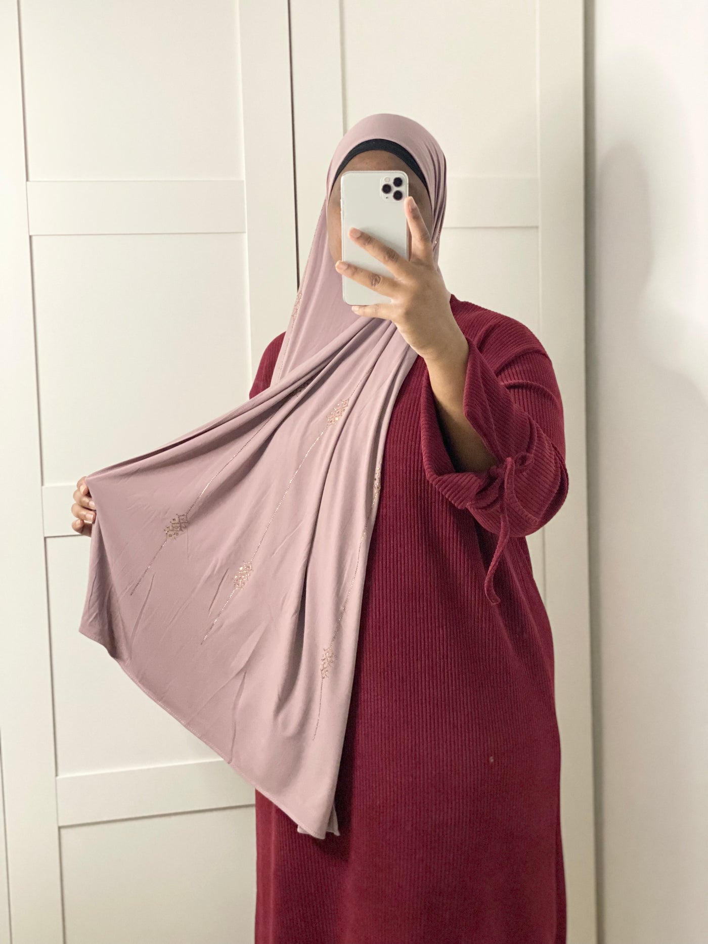 Hijab Jersey premium à strass - Taupe Rosé