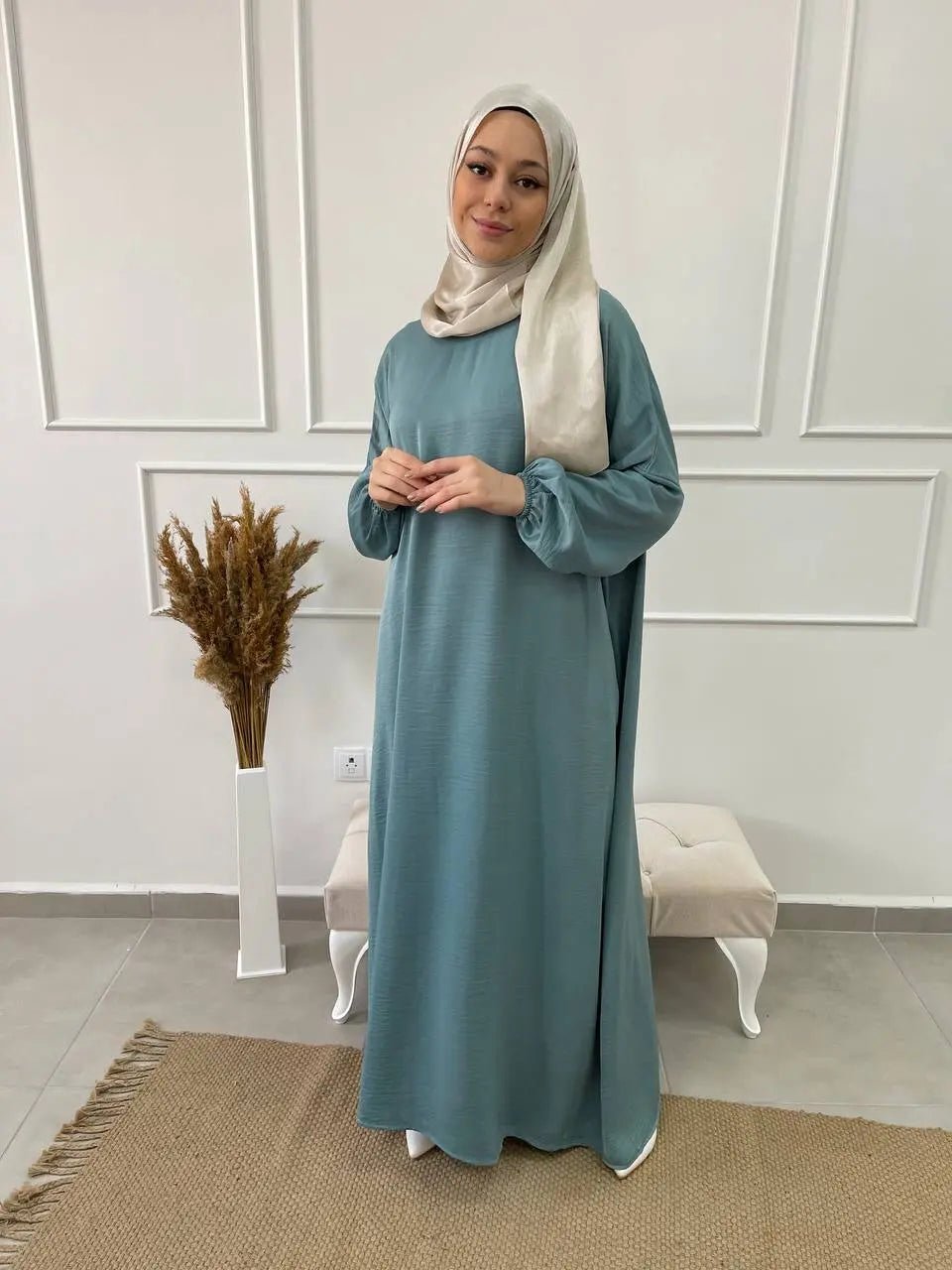 Abaya Balloons Satinée - Turquoise - MON HIJAB MODEST co