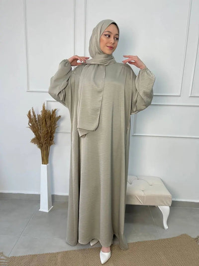 Abaya Satin Balloons - Beige - MON HIJAB MODEST co