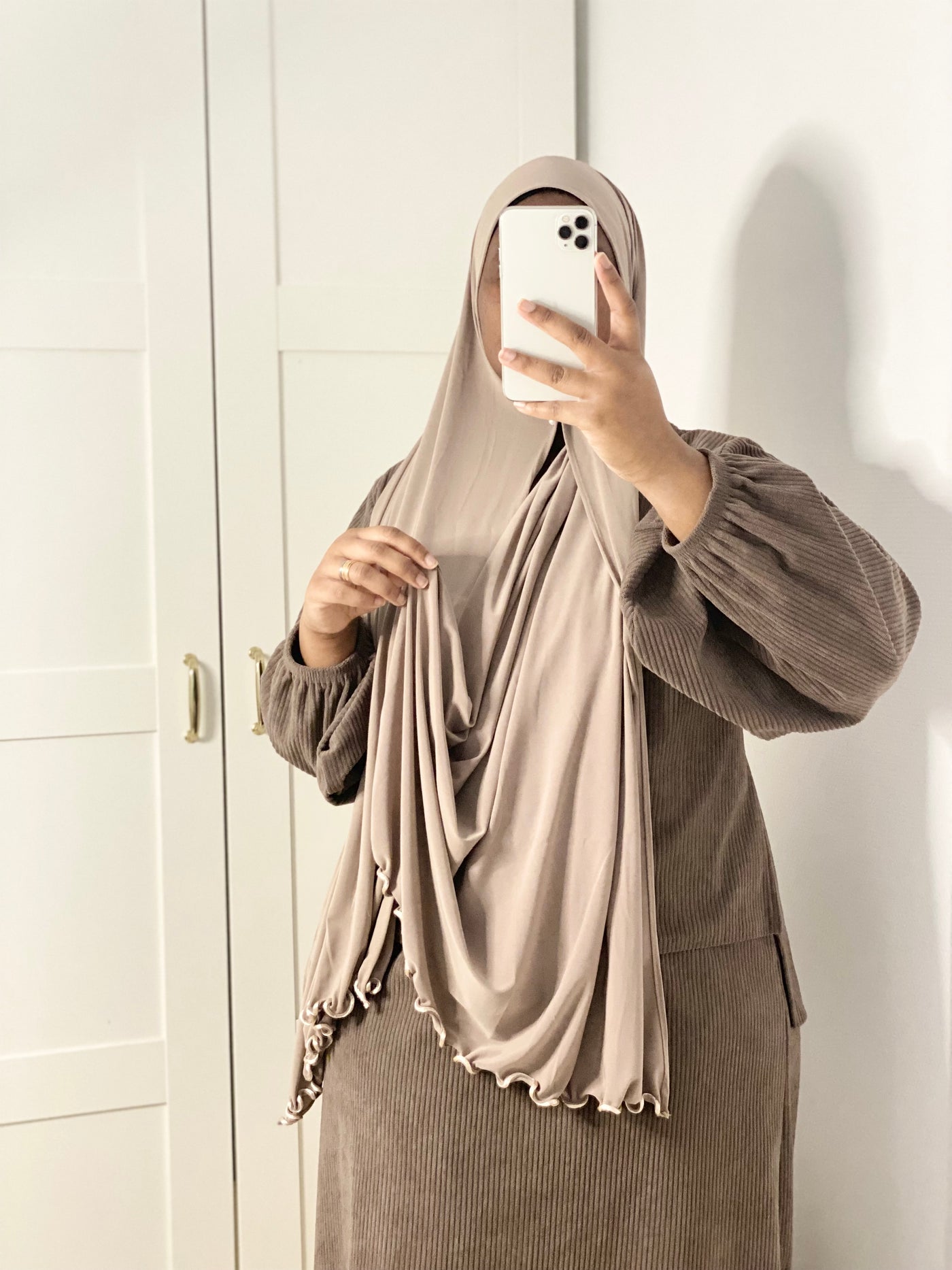 Hijab Jersey premium luxe froufrou - Taupe foncé